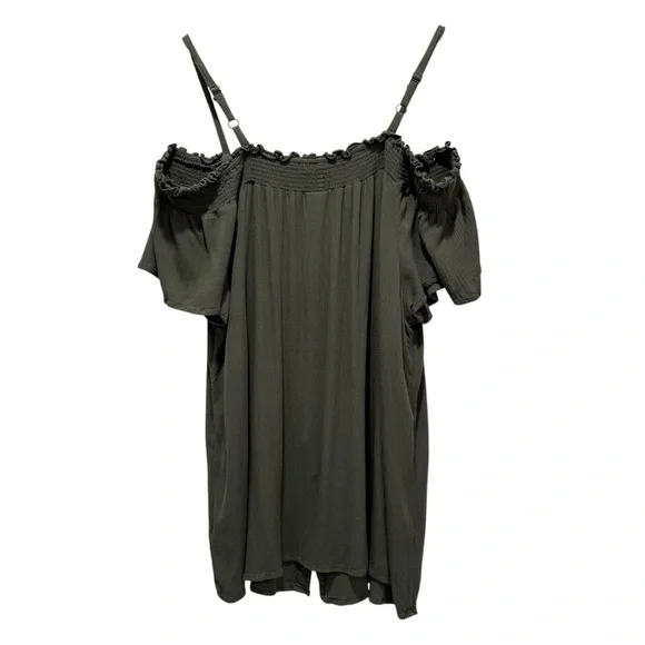 Torrid Smocked Cold-Shoulder Olive Green Rayon Blouse Size 1X - Picture 5 of 7